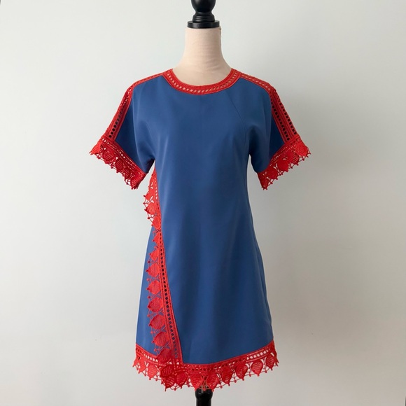 Tory Burch Dresses & Skirts - Tory Burch Marissa Runway Blue & Redish Orange Lace Shift Dress Size 2 💙